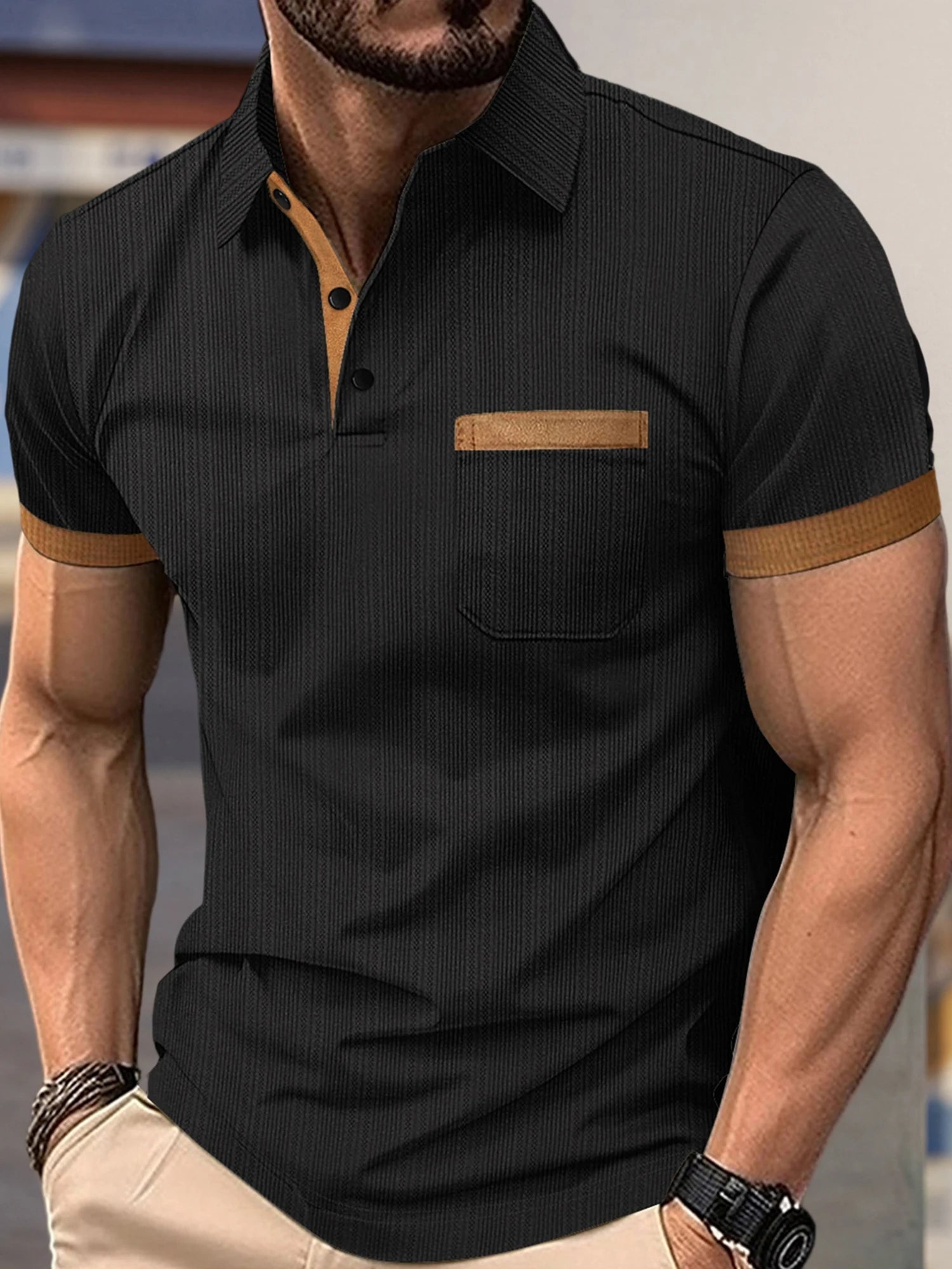 Men s Summer Lapel T-Shirt with Stylish Contrast Colors and Short Sleeves - Perfect for Beach Vacations and Streetwear Fashion - Clothesfassion.store