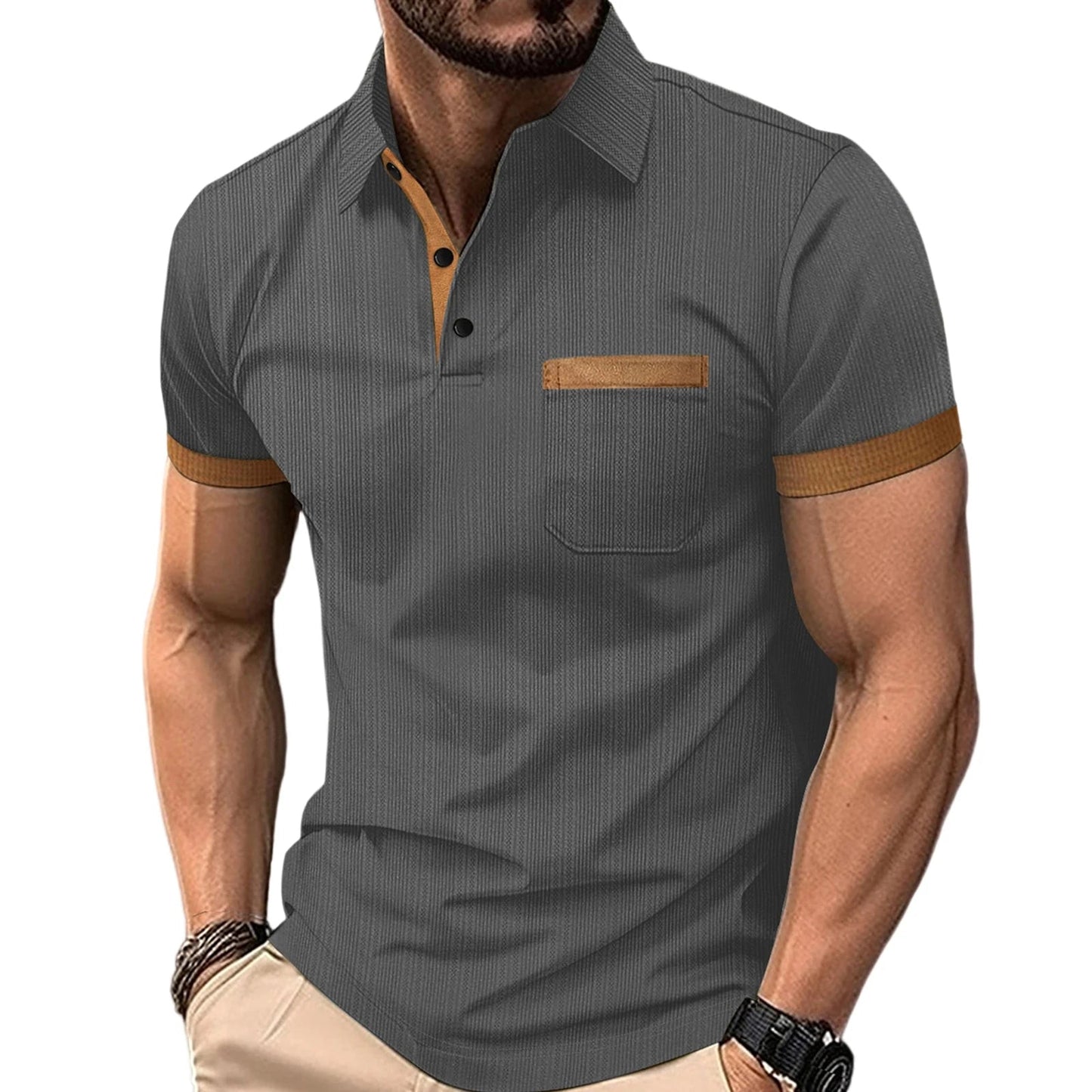 Men s Summer Lapel T-Shirt with Stylish Contrast Colors and Short Sleeves - Perfect for Beach Vacations and Streetwear Fashion - Clothesfassion.store