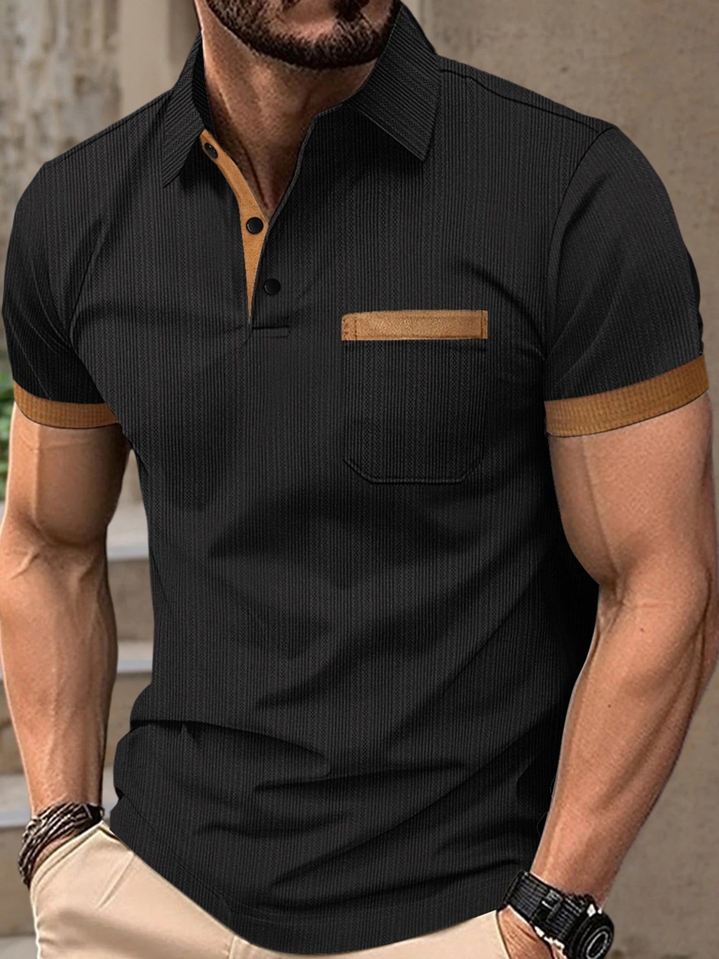 Men s Summer Lapel T-Shirt with Stylish Contrast Colors and Short Sleeves - Perfect for Beach Vacations and Streetwear Fashion - Clothesfassion.store