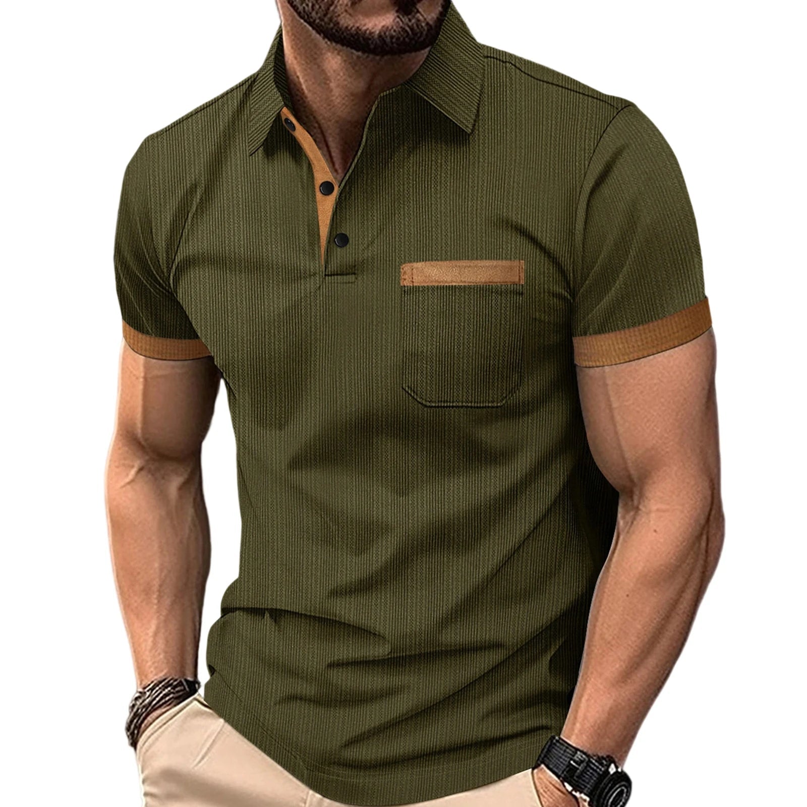 Men s Summer Lapel T-Shirt with Stylish Contrast Colors and Short Sleeves - Perfect for Beach Vacations and Streetwear Fashion - Clothesfassion.store