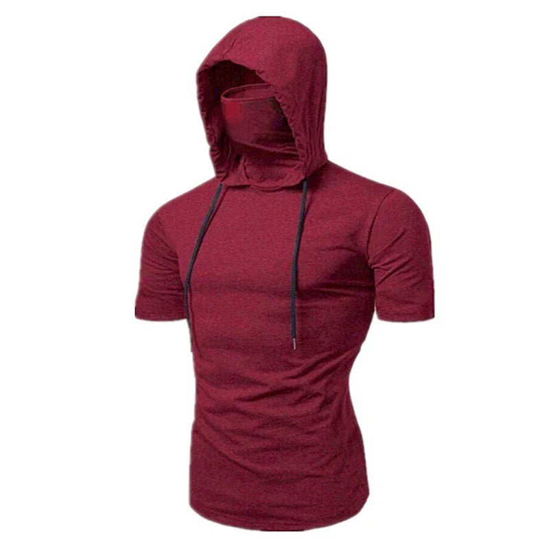 Mens Gym Thin Hoodie Short Sleeve Hoodies With Mask Sweatshirt Casual Splice Large Mask Hoodie Sweatshirt Hooded Tops Cycling - Clothesfassion.store
