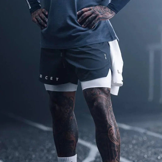 Mens Gyms Fitness 2 in 1 Quick Dry Shorts Summer Running Bodybuilding Jogging Casual Short Pants Workout Male Basketball Bottoms - Clothesfassion.store