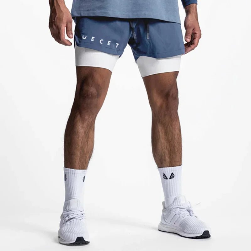 Mens Gyms Fitness 2 in 1 Quick Dry Shorts Summer Running Bodybuilding Jogging Casual Short Pants Workout Male Basketball Bottoms - Clothesfassion.store