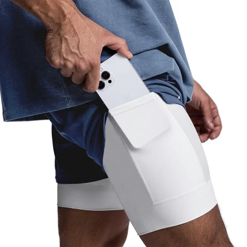 Mens Gyms Fitness 2 in 1 Quick Dry Shorts Summer Running Bodybuilding Jogging Casual Short Pants Workout Male Basketball Bottoms - Clothesfassion.store
