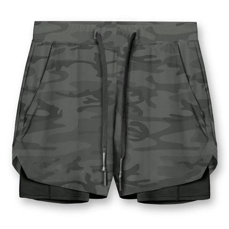Mens Gyms Fitness 2 in 1 Quick Dry Shorts Summer Running Bodybuilding Jogging Casual Short Pants Workout Male Basketball Bottoms - Clothesfassion.store