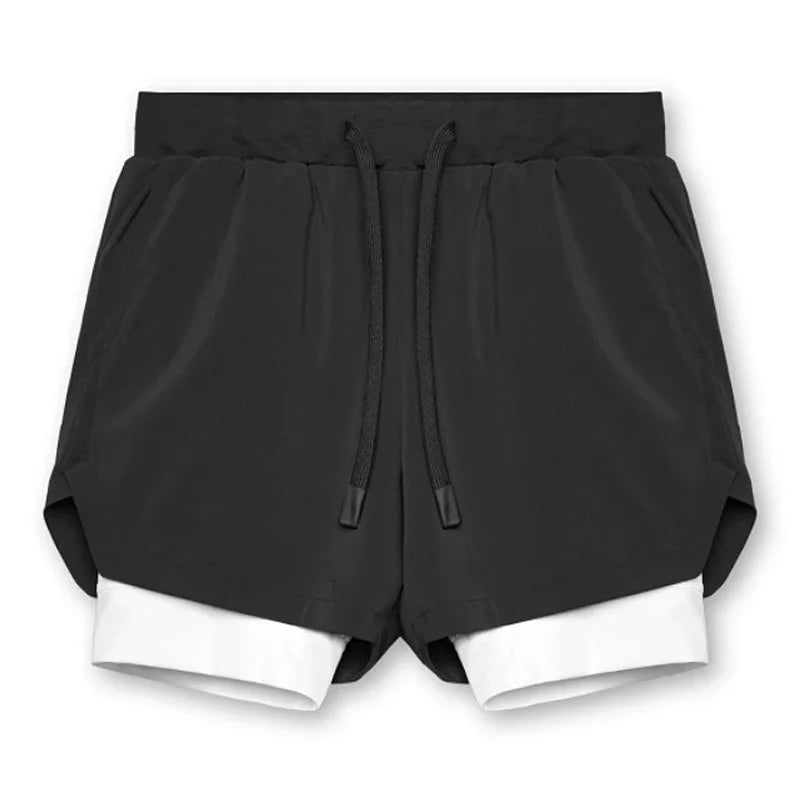Mens Gyms Fitness 2 in 1 Quick Dry Shorts Summer Running Bodybuilding Jogging Casual Short Pants Workout Male Basketball Bottoms - Clothesfassion.store