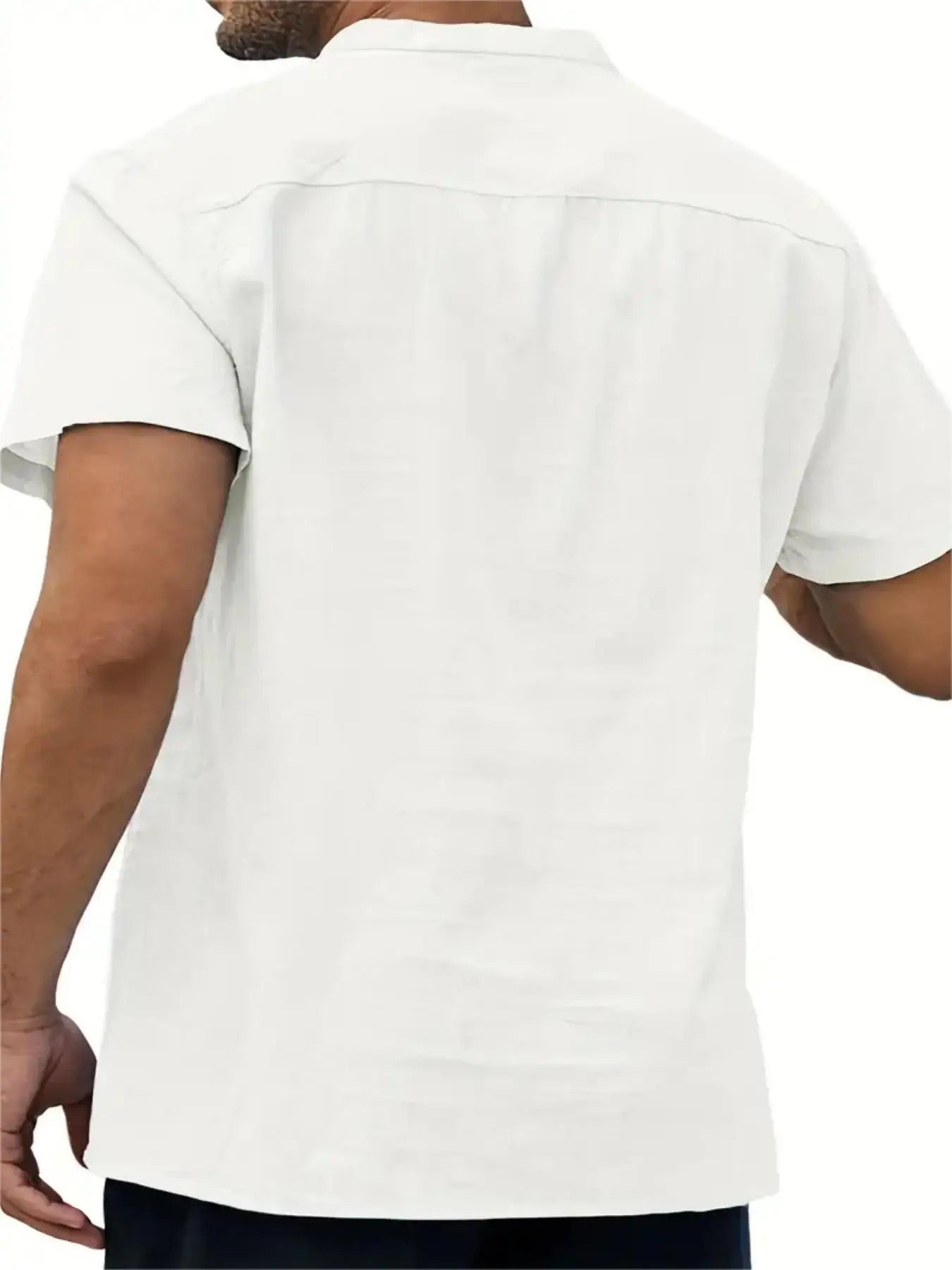 Men's Plus Size Cotton Linen Shirt with Pocket Casual Polo Shirt Short Sleeve Shirts Summer Lightweight Beach Tops - Clothesfassion.store