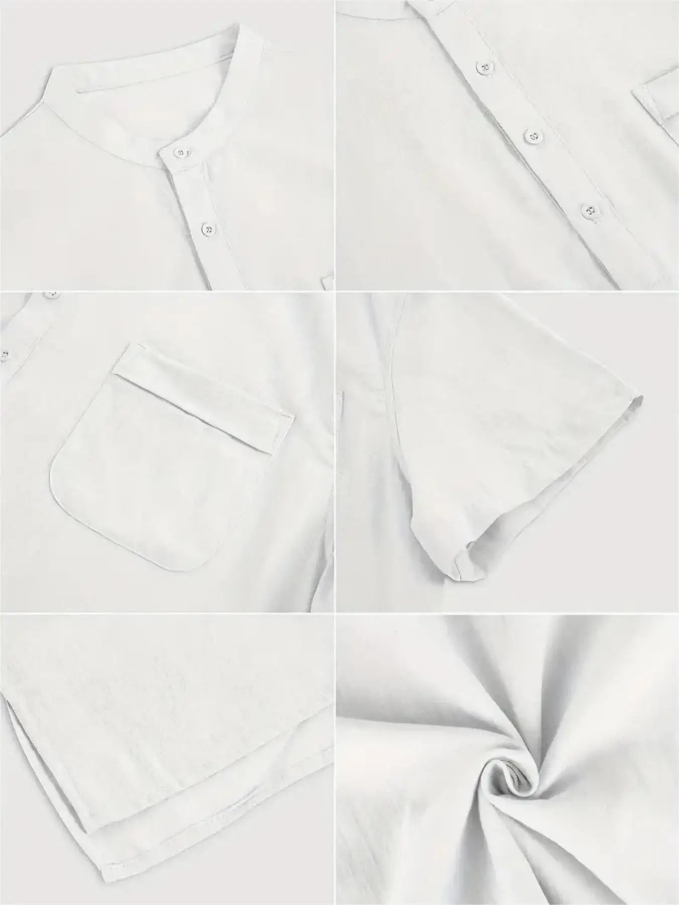 Men's Plus Size Cotton Linen Shirt with Pocket Casual Polo Shirt Short Sleeve Shirts Summer Lightweight Beach Tops - Clothesfassion.store