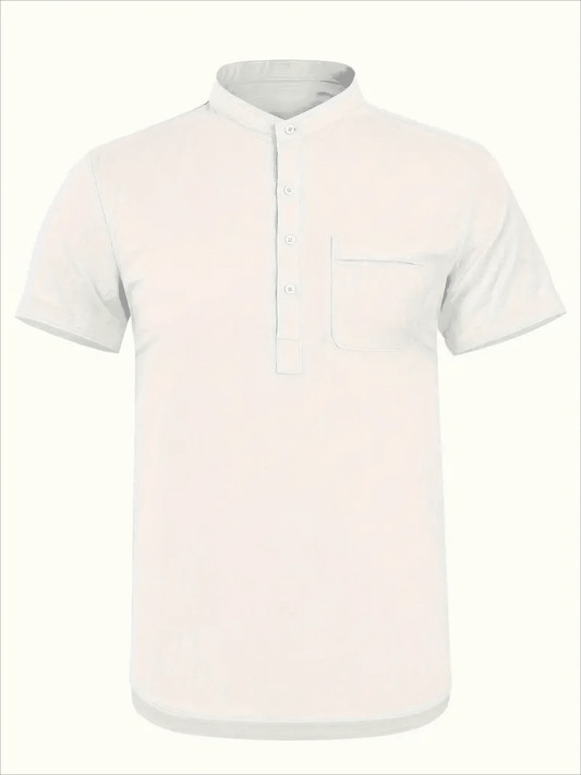 Men's Plus Size Cotton Linen Shirt with Pocket Casual Polo Shirt Short Sleeve Shirts Summer Lightweight Beach Tops - Clothesfassion.store