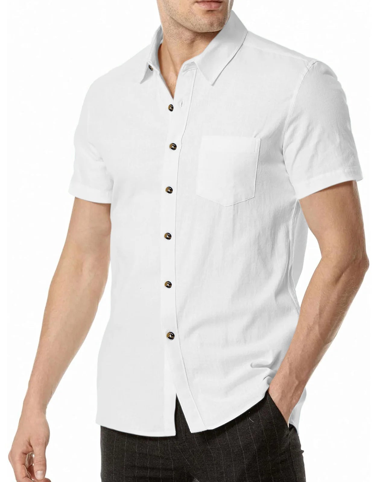 Men's Plus Size Short Sleeve Shirts Cotton Linen Henley Shirts Lightweight Vacation Collar Beach Shirts Hawaiian T Shirt - Clothesfassion.store