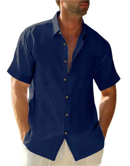 Men's Plus Size Short Sleeve Shirts Cotton Linen Henley Shirts Lightweight Vacation Collar Beach Shirts Hawaiian T Shirt - Clothesfassion.store