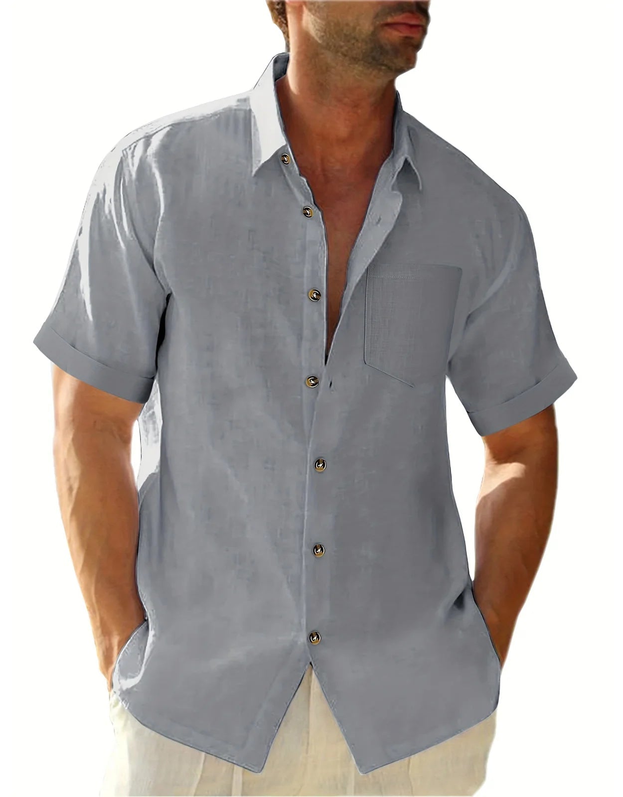 Men's Plus Size Short Sleeve Shirts Cotton Linen Henley Shirts Lightweight Vacation Collar Beach Shirts Hawaiian T Shirt - Clothesfassion.store