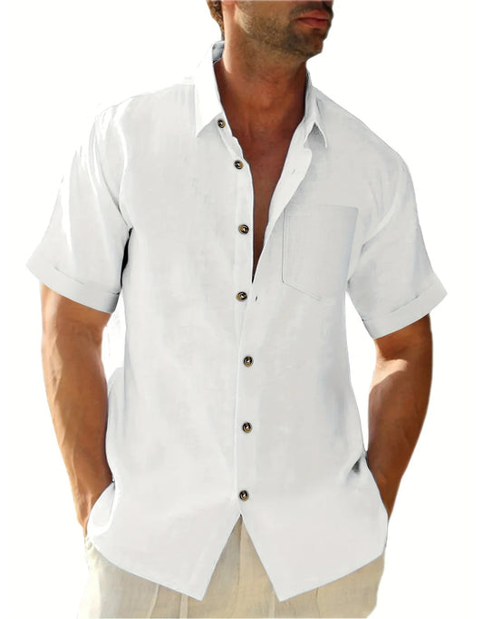 Men's Plus Size Short Sleeve Shirts Cotton Linen Henley Shirts Lightweight Vacation Collar Beach Shirts Hawaiian T Shirt - Clothesfassion.store