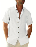 Men's Plus Size Short Sleeve Shirts Cotton Linen Henley Shirts Lightweight Vacation Collar Beach Shirts Hawaiian T Shirt - Clothesfassion.store