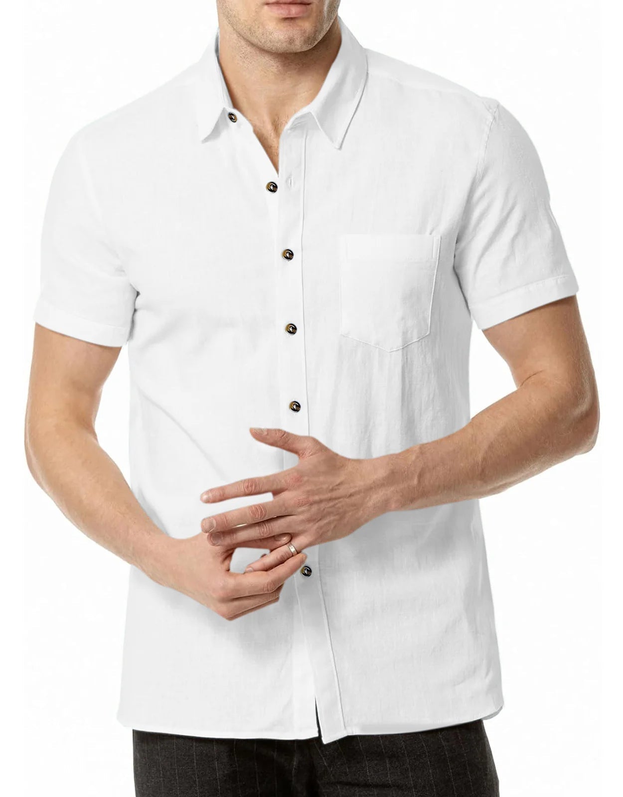 Men's Plus Size Short Sleeve Shirts Cotton Linen Henley Shirts Lightweight Vacation Collar Beach Shirts Hawaiian T Shirt - Clothesfassion.store