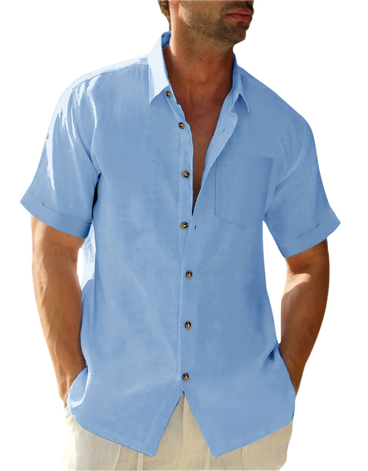 Men's Plus Size Short Sleeve Shirts Cotton Linen Henley Shirts Lightweight Vacation Collar Beach Shirts Hawaiian T Shirt - Clothesfassion.store