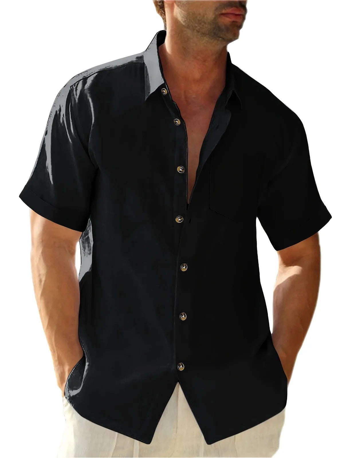 Men's Plus Size Short Sleeve Shirts Cotton Linen Henley Shirts Lightweight Vacation Collar Beach Shirts Hawaiian T Shirt - Clothesfassion.store