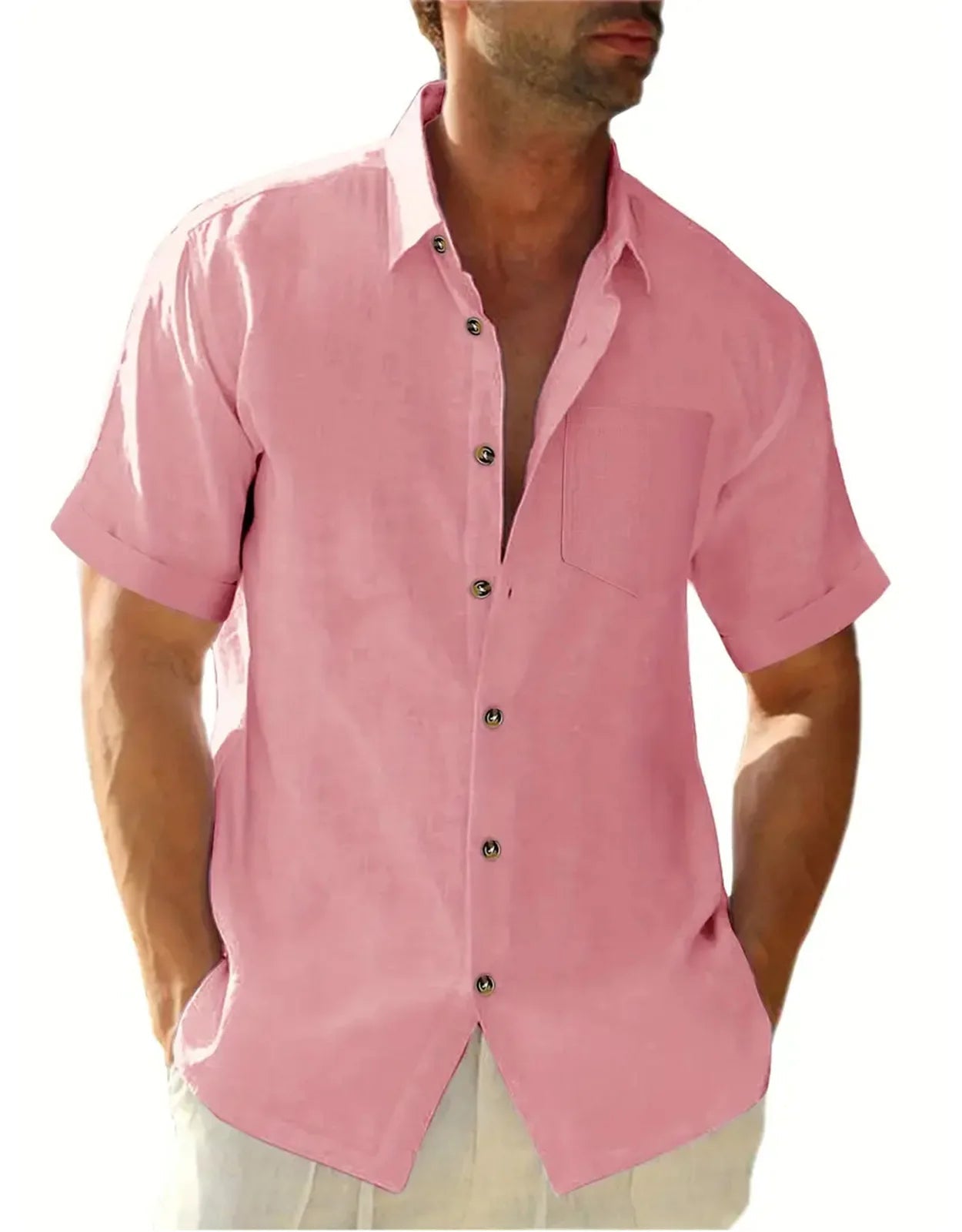 Men's Plus Size Short Sleeve Shirts Cotton Linen Henley Shirts Lightweight Vacation Collar Beach Shirts Hawaiian T Shirt - Clothesfassion.store