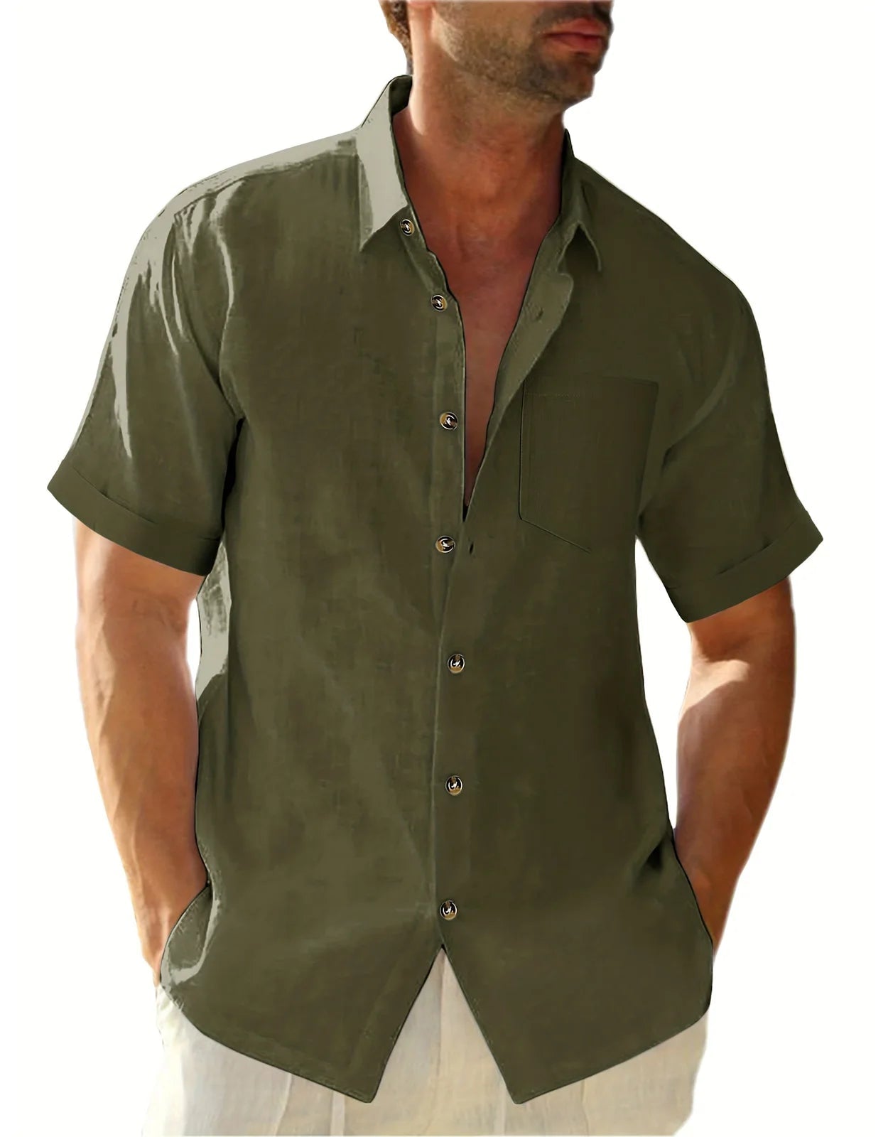 Men's Plus Size Short Sleeve Shirts Cotton Linen Henley Shirts Lightweight Vacation Collar Beach Shirts Hawaiian T Shirt - Clothesfassion.store