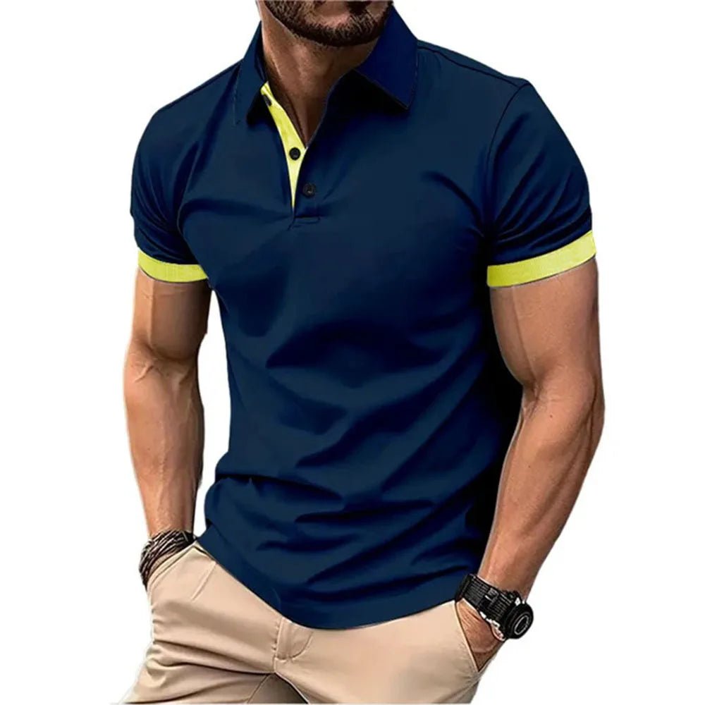 Men's Polo Shirt Short Sleeve Casual Slim Fit Color Blocking T-shirts England Style Streetwear Polos for Men's Fashion - Clothesfassion.store