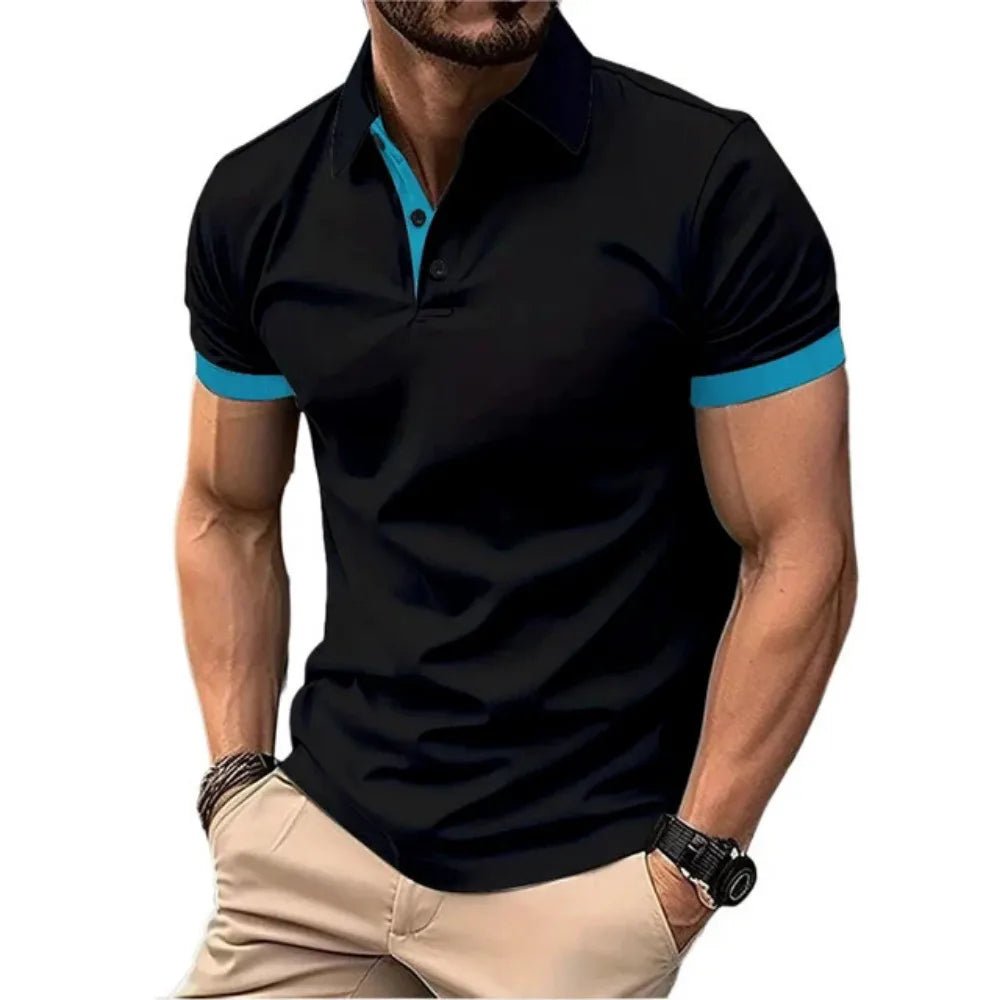 Men's Polo Shirt Short Sleeve Casual Slim Fit Color Blocking T-shirts England Style Streetwear Polos for Men's Fashion - Clothesfassion.store