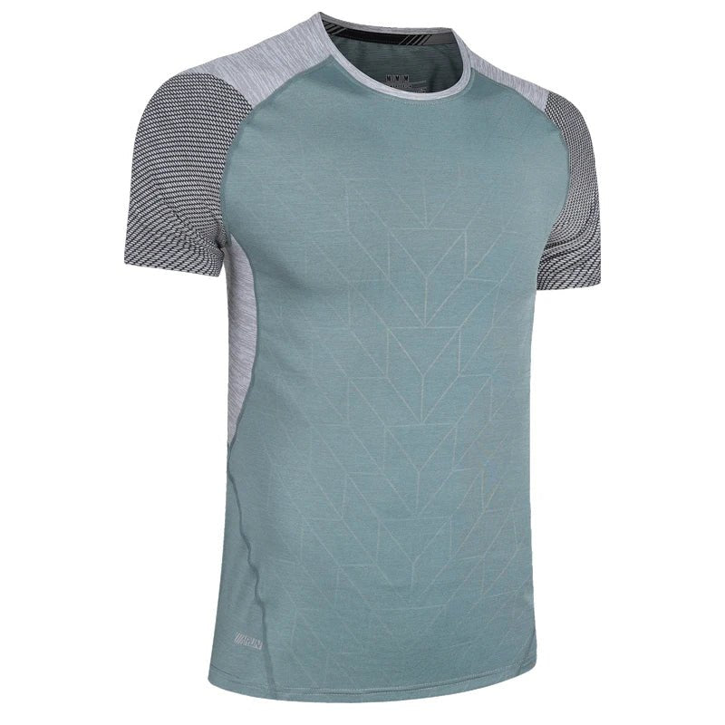 Mens Sport Tee Bodybuilding Gym Running Jogging Short Sleeves Fashion Patchwork Print Breathable Quick Drying Workout Shirts - Clothesfassion.store