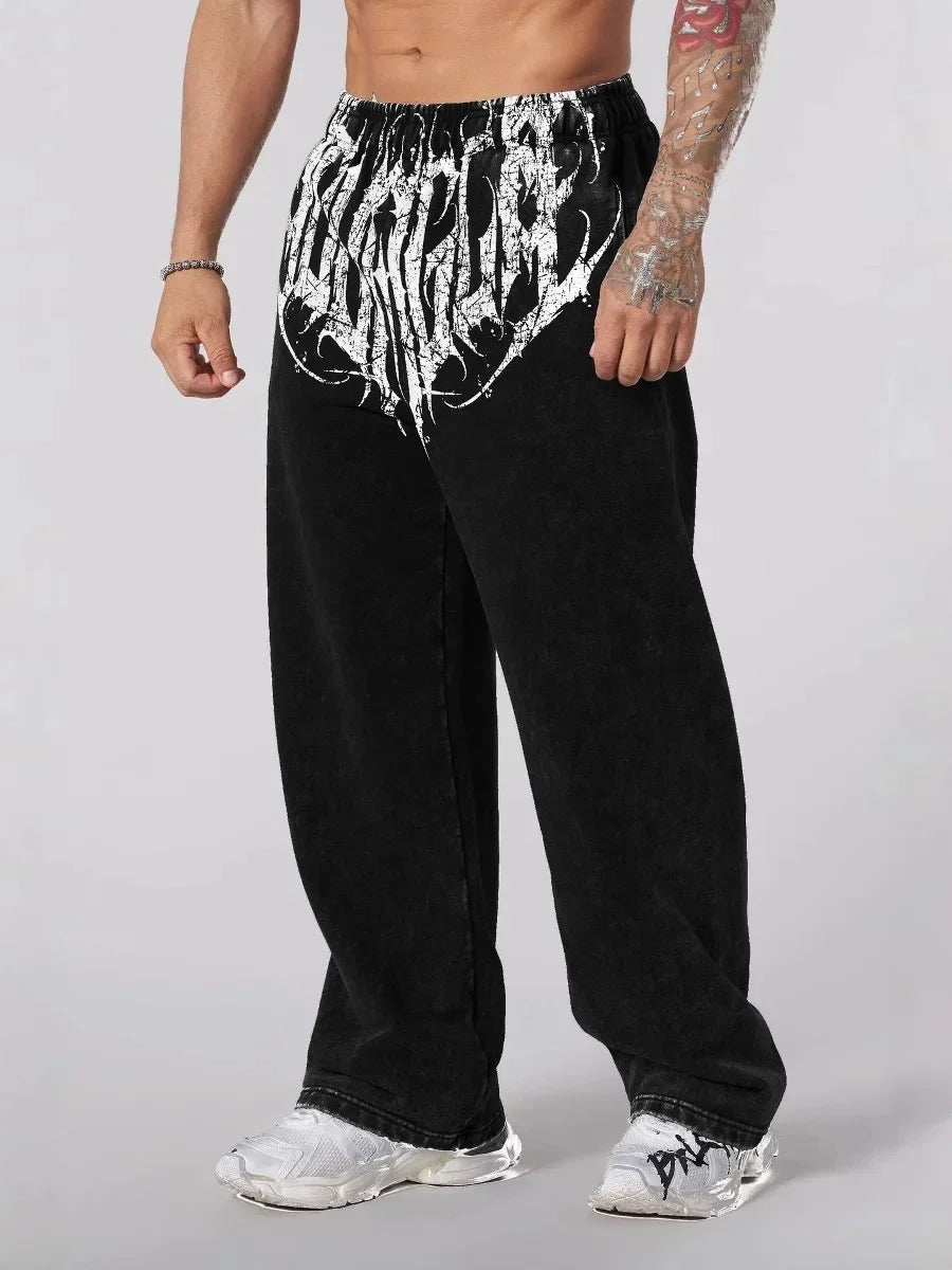 Men's straight legs wide pants fitness training casual sports outdoor running trousers fashion American style brand sports pants - Clothesfassion.store