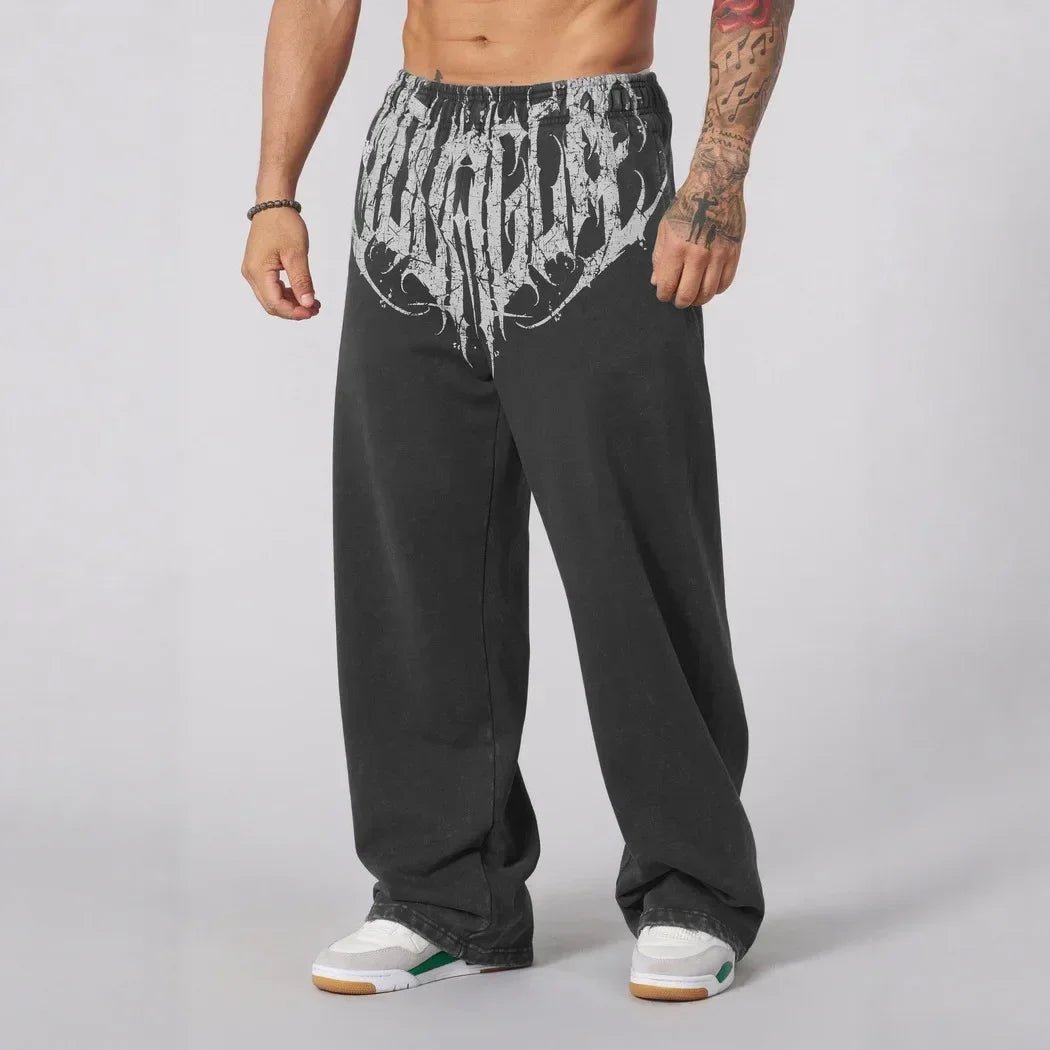 Men's straight legs wide pants fitness training casual sports outdoor running trousers fashion American style brand sports pants - Clothesfassion.store