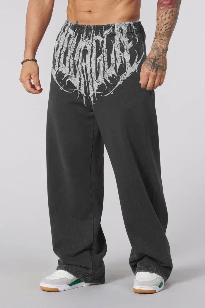 Men's straight legs wide pants fitness training casual sports outdoor running trousers fashion American style brand sports pants - Clothesfassion.store