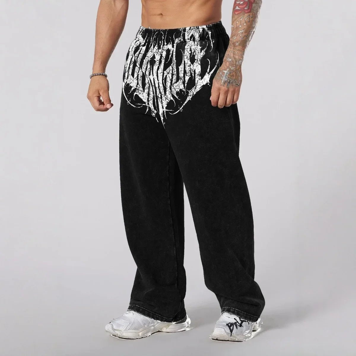 Men's straight legs wide pants fitness training casual sports outdoor running trousers fashion American style brand sports pants - Clothesfassion.store