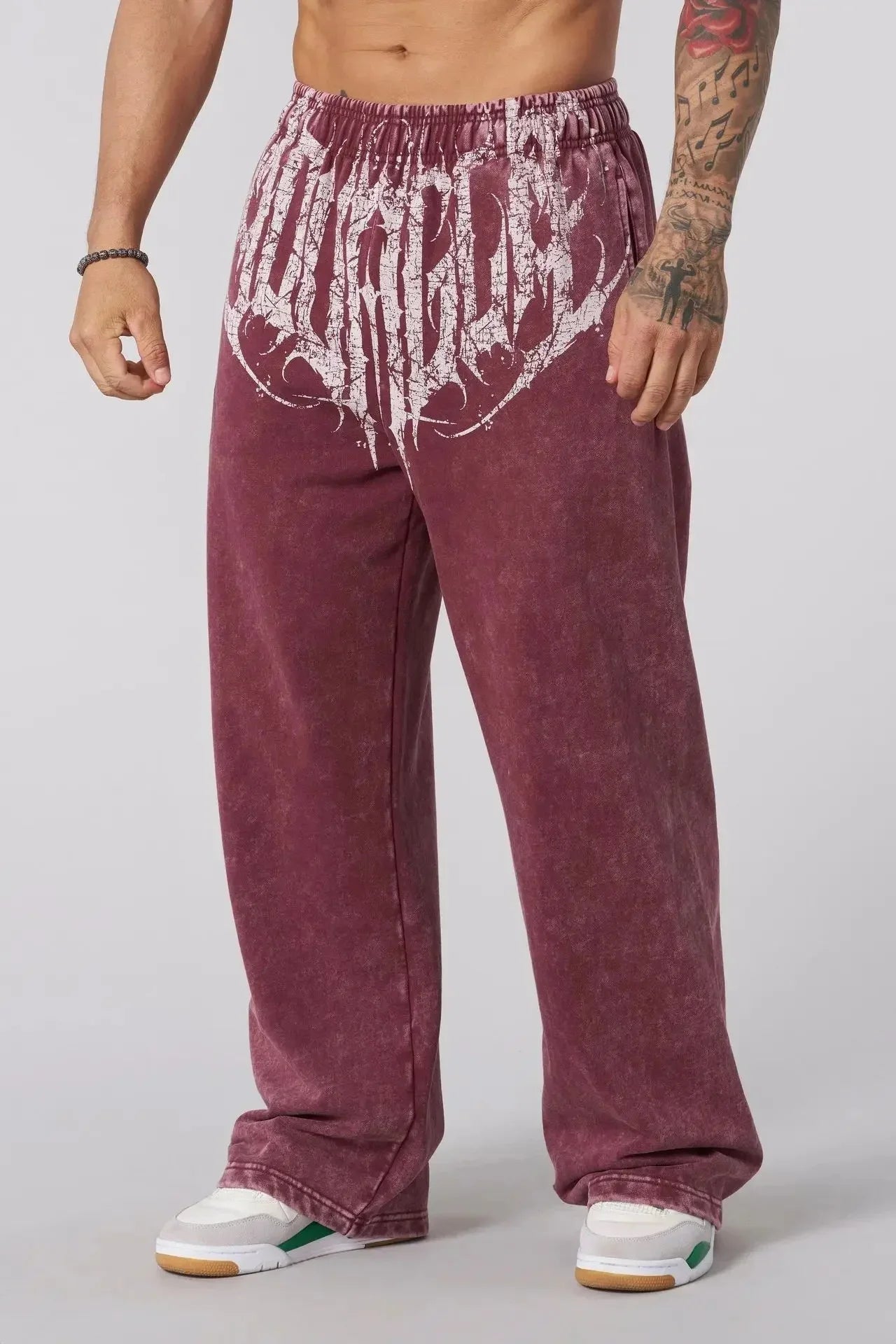 Men's straight legs wide pants fitness training casual sports outdoor running trousers fashion American style brand sports pants - Clothesfassion.store