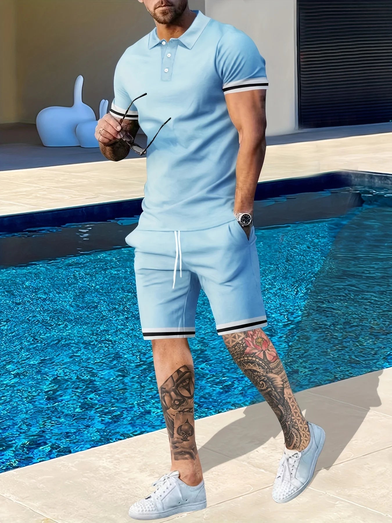 Men's Summer Short Sleeve Suit Polo Shirt Short Sleeve Shorts Athleisure Two - Piece Set Suitable For Everyday Travel - Clothesfassion.store