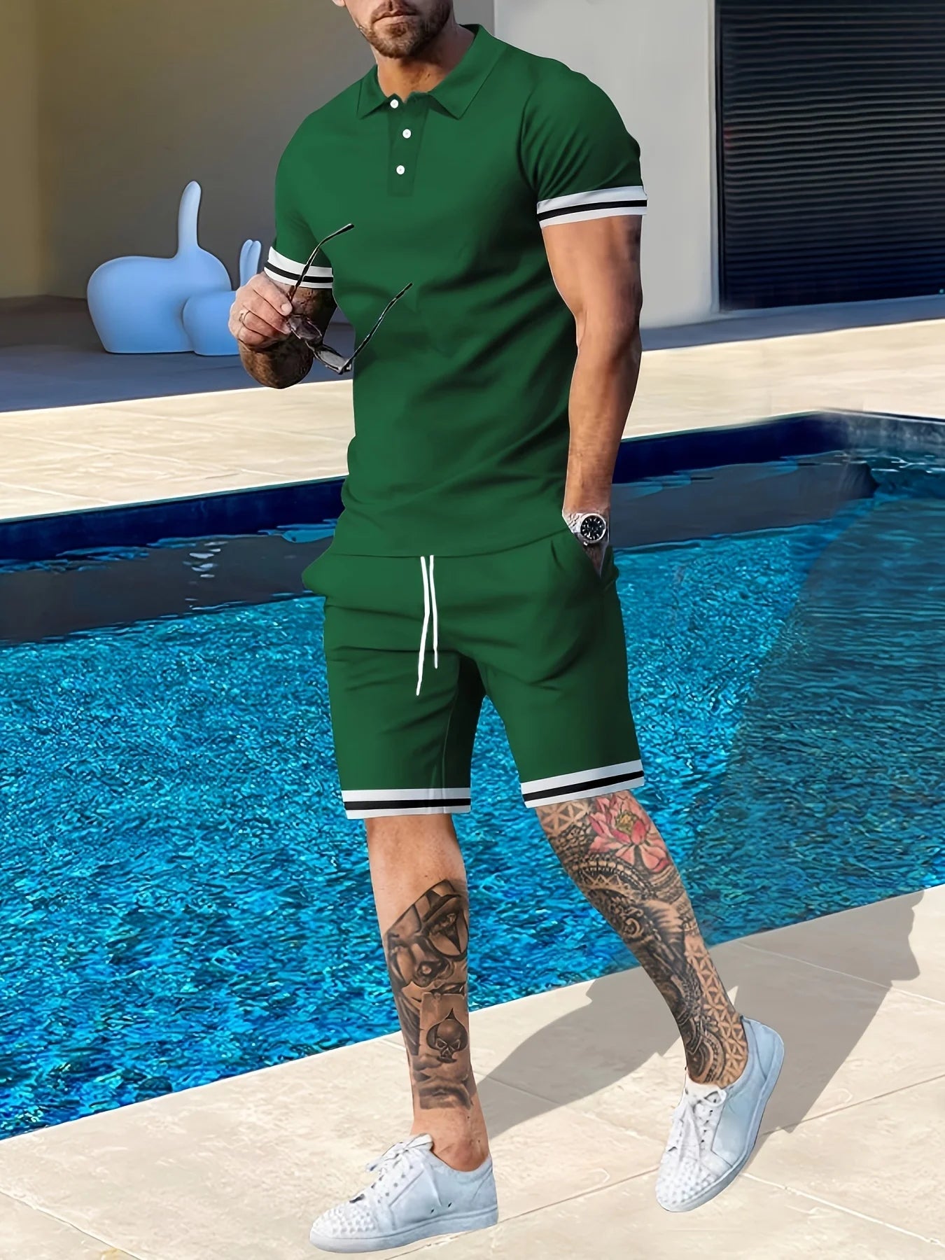 Men's Summer Short Sleeve Suit Polo Shirt Short Sleeve Shorts Athleisure Two - Piece Set Suitable For Everyday Travel - Clothesfassion.store