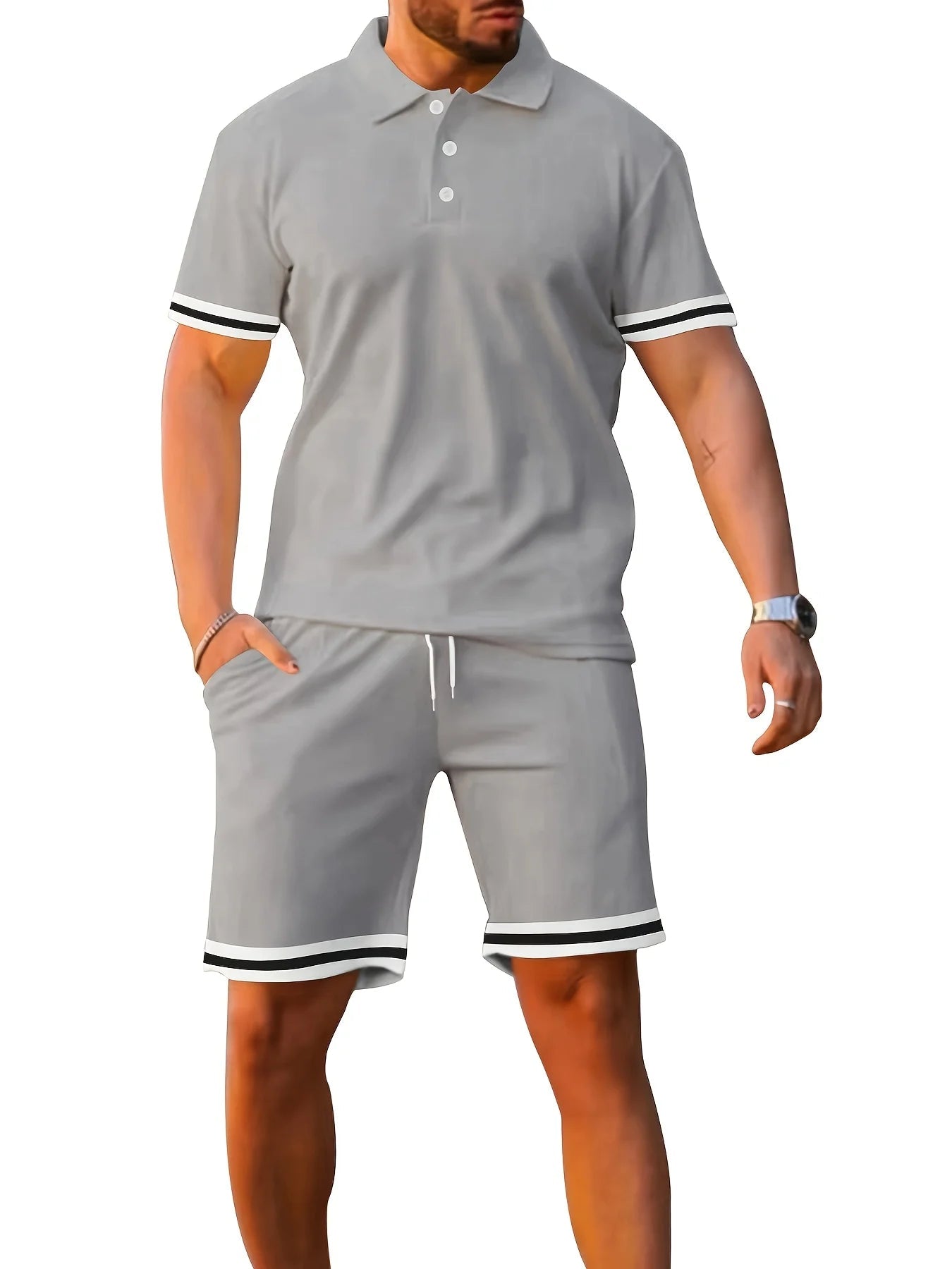Men's Summer Short Sleeve Suit Polo Shirt Short Sleeve Shorts Athleisure Two - Piece Set Suitable For Everyday Travel - Clothesfassion.store