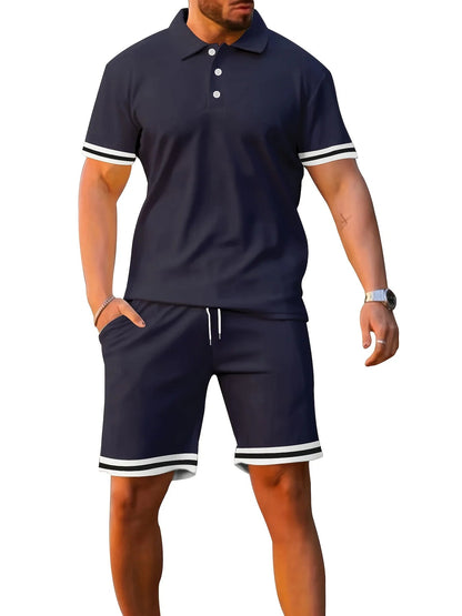 Men's Summer Short Sleeve Suit Polo Shirt Short Sleeve Shorts Athleisure Two - Piece Set Suitable For Everyday Travel - Clothesfassion.store