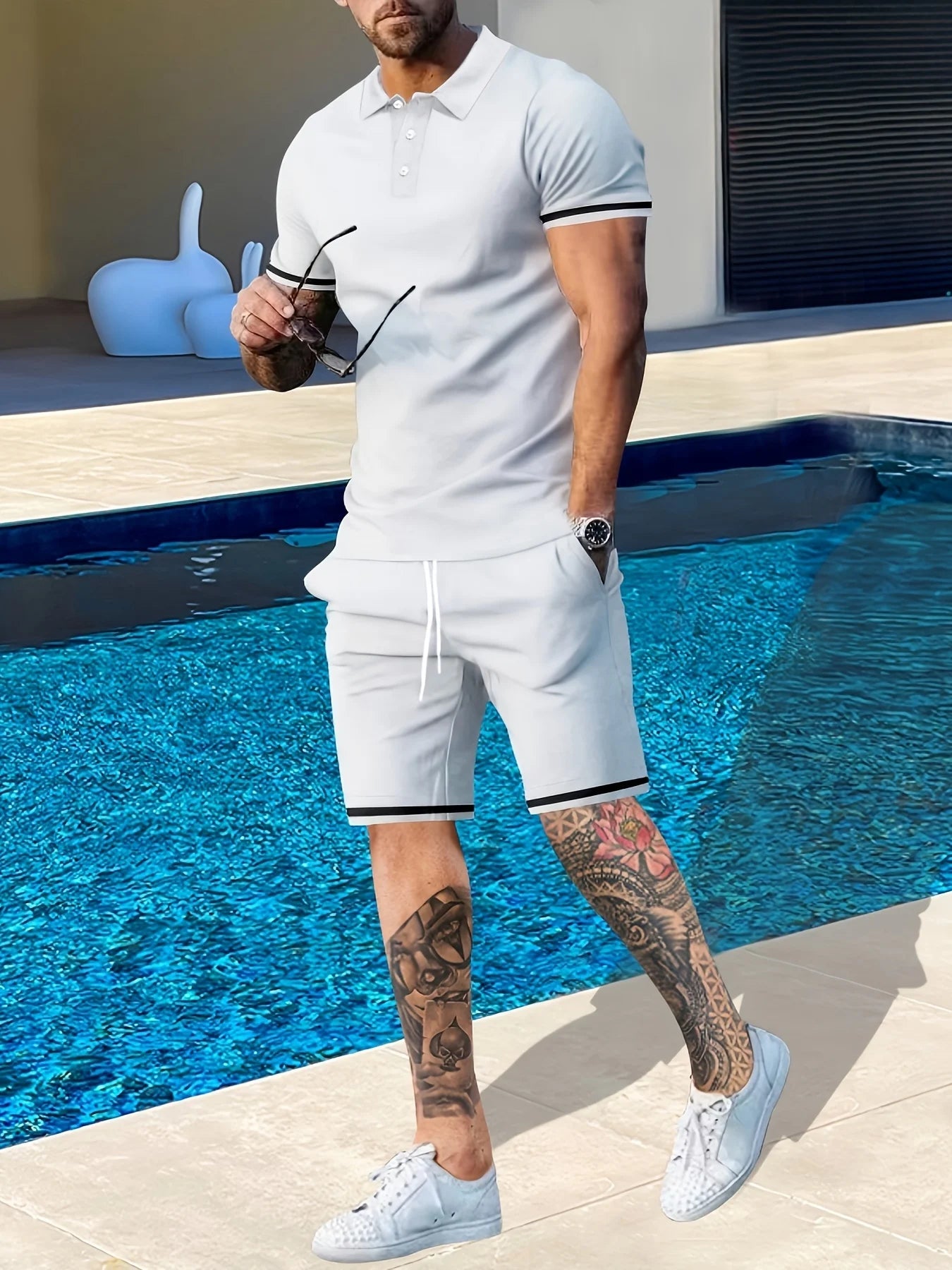Men's Summer Short Sleeve Suit Polo Shirt Short Sleeve Shorts Athleisure Two - Piece Set Suitable For Everyday Travel - Clothesfassion.store
