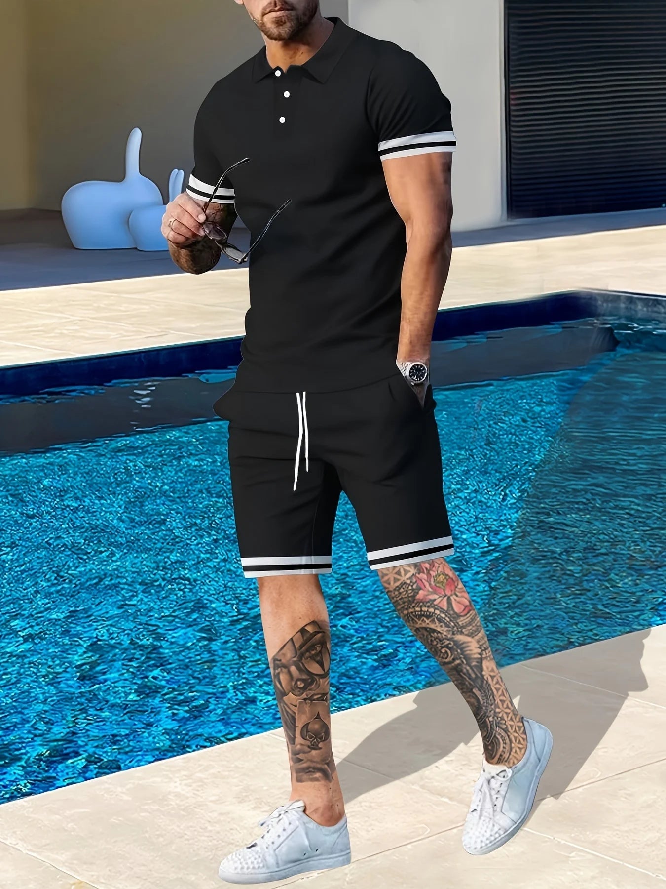 Men's Summer Short Sleeve Suit Polo Shirt Short Sleeve Shorts Athleisure Two - Piece Set Suitable For Everyday Travel - Clothesfassion.store