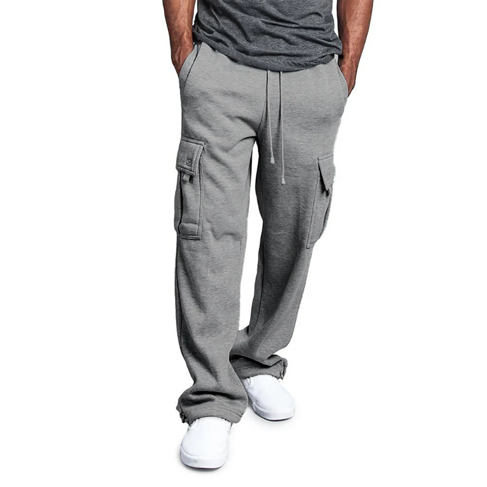 Mens Sweatpants Straight Fit Joggers for Sports and Streetwear Loose Oversized Drawstring Long Pants Men Multi - pocket Pants - Clothesfassion.store