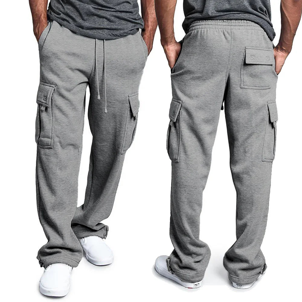 Mens Sweatpants Straight Fit Joggers for Sports and Streetwear Loose Oversized Drawstring Long Pants Men Multi - pocket Pants - Clothesfassion.store