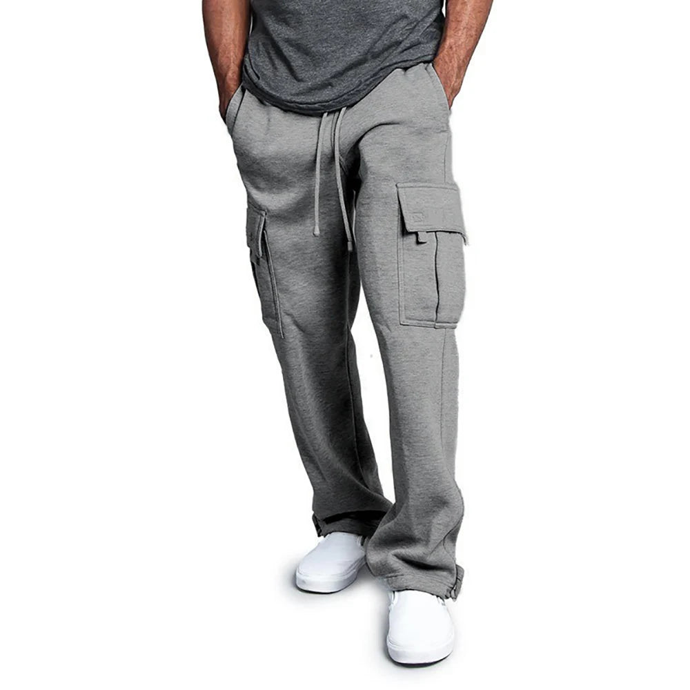 Mens Sweatpants Straight Fit Joggers for Sports and Streetwear Loose Oversized Drawstring Long Pants Men Multi - pocket Pants - Clothesfassion.store