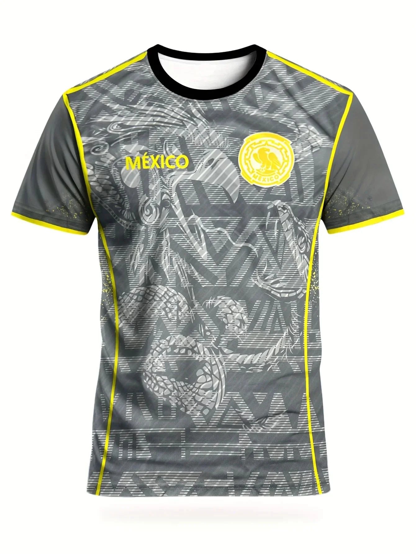 Mexican men's football jersey & Aztec round neck comfortable sports top & with Aztec and Mayan civilization prints & suitable fo - Clothesfassion.store