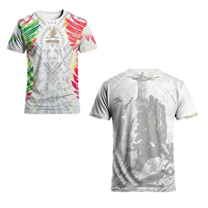 Mexican men's football jersey & Aztec round neck comfortable sports top & with Aztec and Mayan civilization prints & suitable fo - Clothesfassion.store