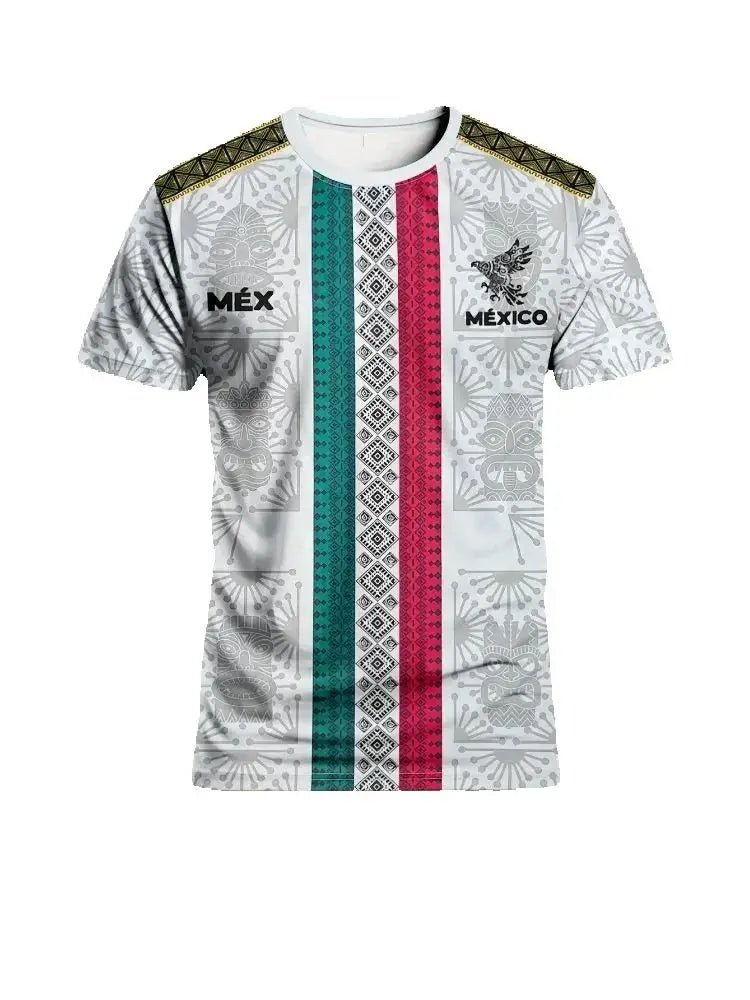 Mexican men's football jersey & Aztec round neck comfortable sports top & with Aztec and Mayan civilization prints & suitable fo - Clothesfassion.store