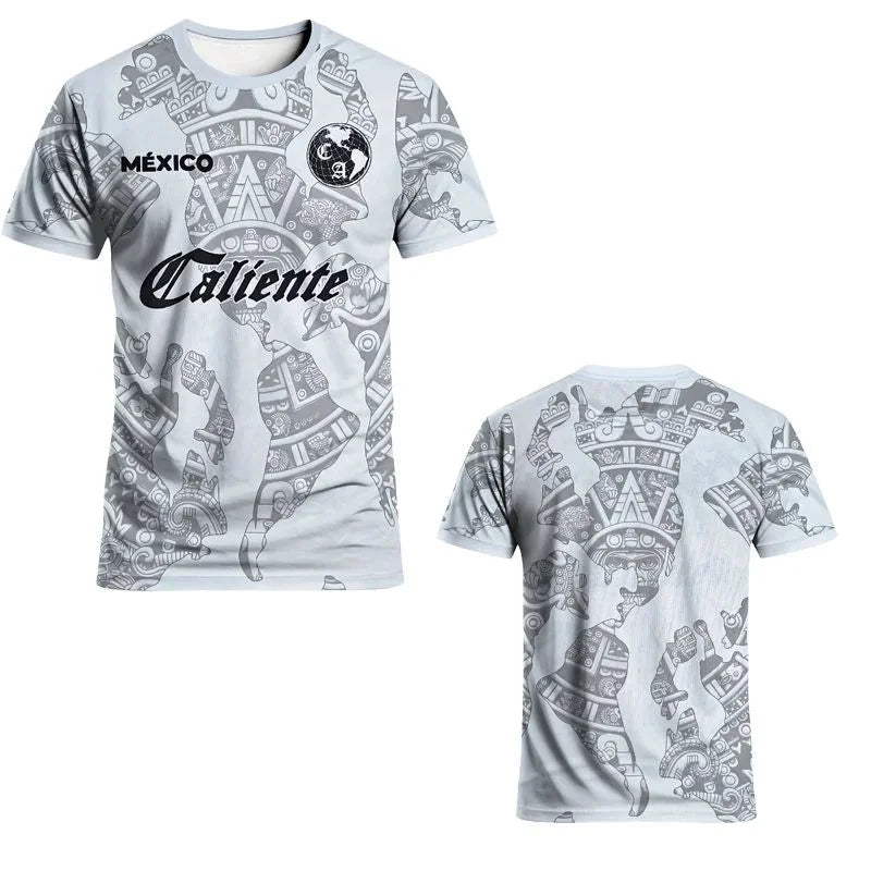 Mexican men's football jersey & Aztec round neck comfortable sports top & with Aztec and Mayan civilization prints & suitable fo - Clothesfassion.store