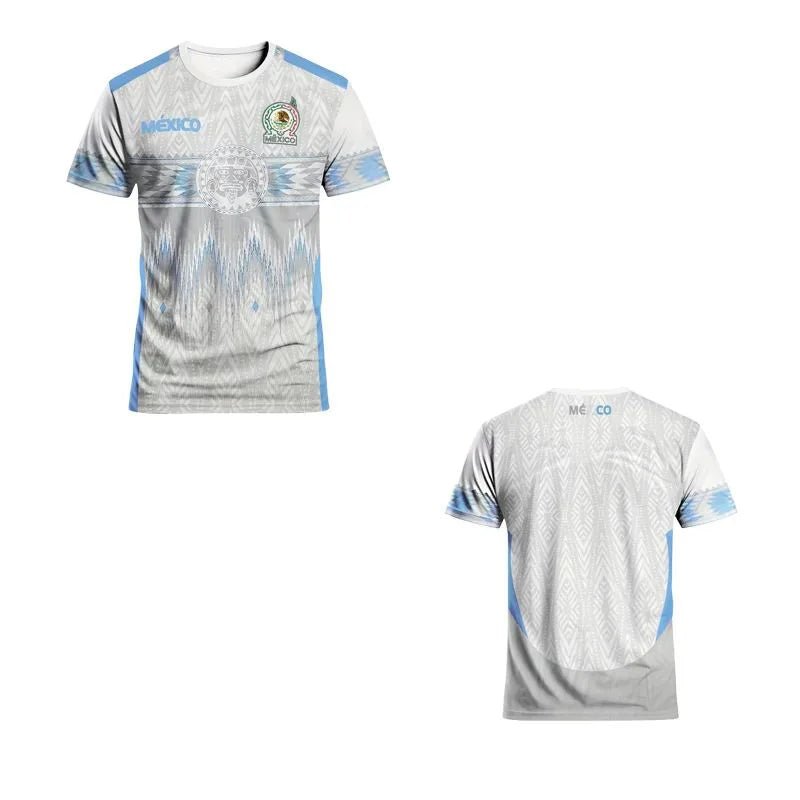Mexican men's football jersey & Aztec round neck comfortable sports top & with Aztec and Mayan civilization prints & suitable fo - Clothesfassion.store