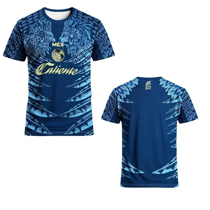 Mexican men's football jersey & Aztec round neck comfortable sports top & with Aztec and Mayan civilization prints & suitable fo - Clothesfassion.store