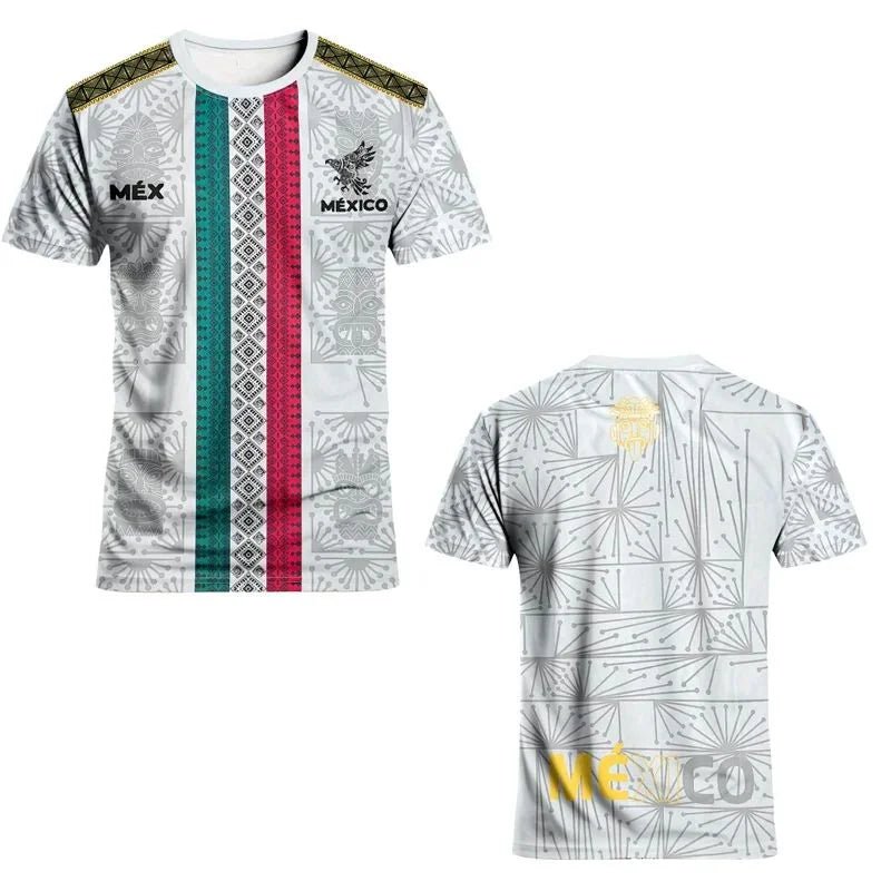 Mexican men's football jersey & Aztec round neck comfortable sports top & with Aztec and Mayan civilization prints & suitable fo - Clothesfassion.store