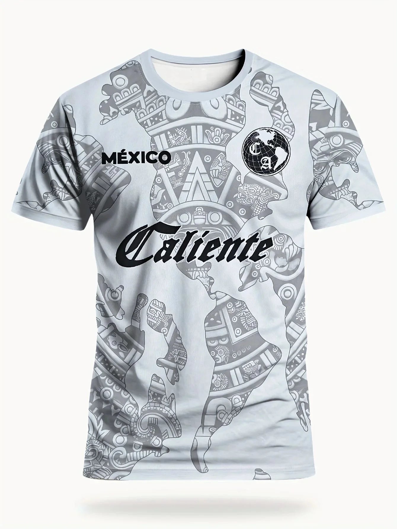 Mexican men's football jersey & Aztec round neck comfortable sports top & with Aztec and Mayan civilization prints & suitable fo - Clothesfassion.store