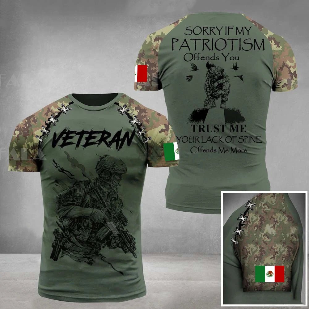 Mexico Flag Men's T-shirt Oversized Retired Military Graphic Casual Short Sleeve Tops Tees Mexican Outdoor Street Men's Clothing - Clothesfassion.store