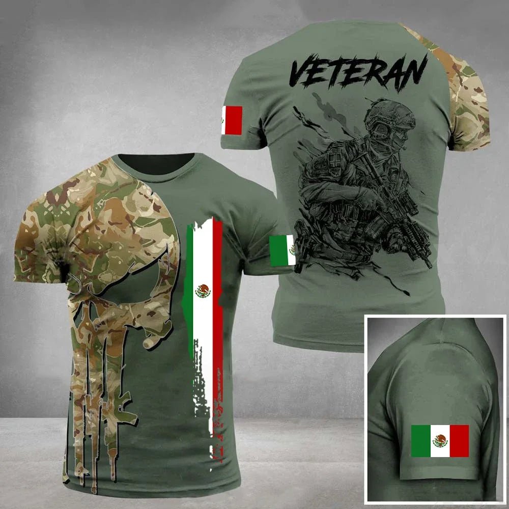 Mexico Flag Men's T-shirt Oversized Retired Military Graphic Casual Short Sleeve Tops Tees Mexican Outdoor Street Men's Clothing - Clothesfassion.store